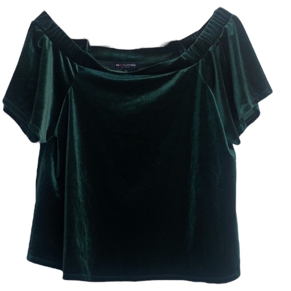 ONE CLOTHING LOS ANGELES VELVET GREEN OFF THE SHOULDER TOP SIZE LARGE - Picture 1 of 4